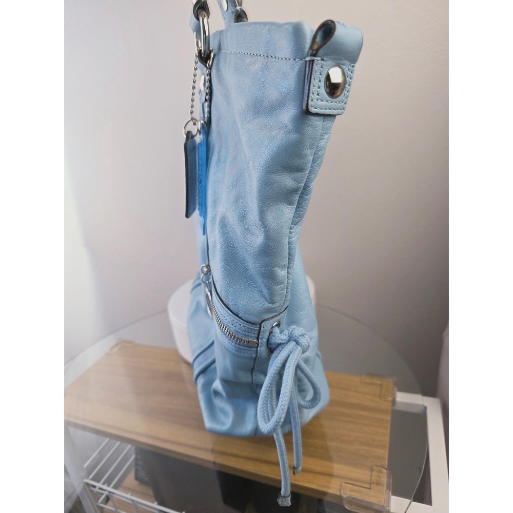 Coach Poppy Spotlight Tote Light Blue Leather Bag Silver Hardware 14564 - Picture 4 of 16